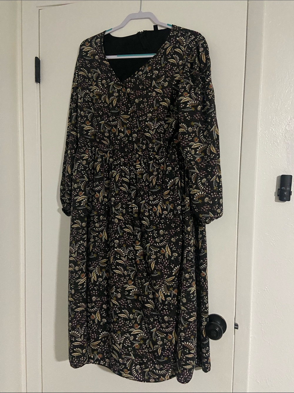 Lane Bryant Black Floral Midi Dress with Cream and Yellow Accents